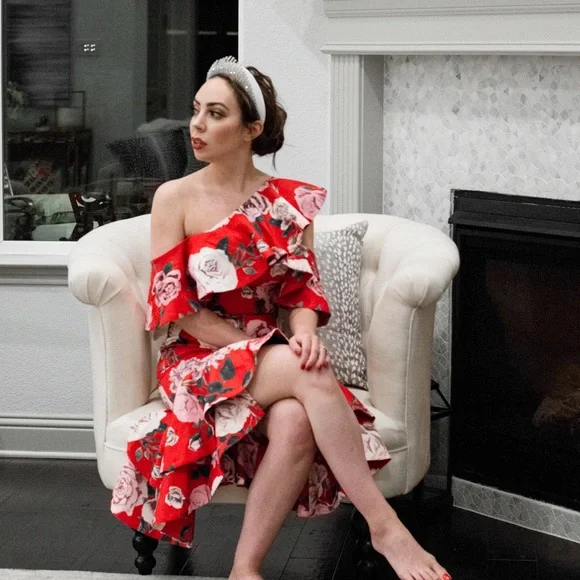Fame and Partners Dresses Fame Partners Red Floral Shoulder Dress Poshmark